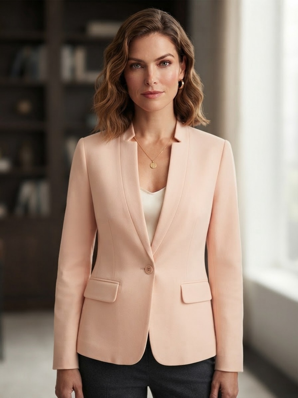 Gibsonlook Single-Button Blazer in Blush Pink Professional Career Woman
